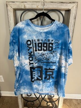 Fresh Laundry Tokyo 1996 Japanese Graphic Tie Dye T Shirt Blue 3XL
